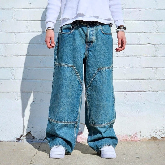 Neo Blue Double Knee Baggy Jeans
